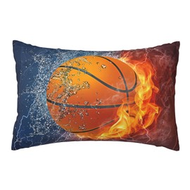 30" x 20" Basketball Throw Pillow Case Cover for Boys Room, Cool Sports-Themed Pillowcase with Printed Fire and Water Pattern, Decorative Cushion Cover for Kids Teens Men Bedroom Couch Room Decor