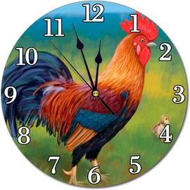 Abucaky Rustic Rooster Wall Clock Battery Operated Silent Round Clock Farm Style Wall Decor for Home Office School, 12 Inch