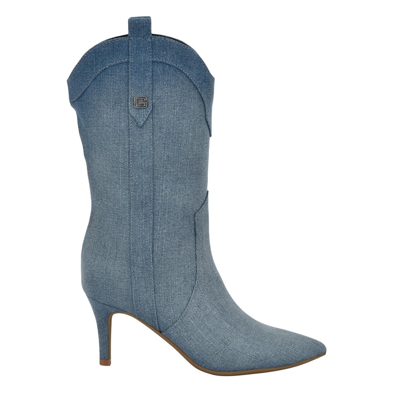 Guess Women's WURLIE Mid Calf Boot, Medium Blue Denim 420,