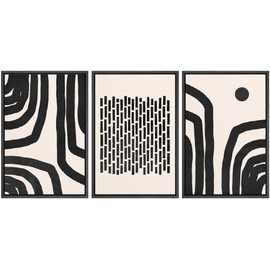 SIGNLEADER Framed Canvas Print Wall Art Line Art and Spirals Abstract Shapes Illustrations Minimalist Edgy Black and White for Living Room, Bedroom, Office - 24"x36"x3 BLACK