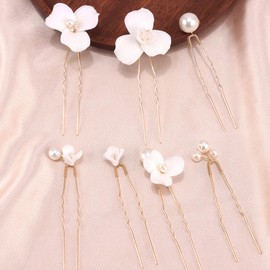 Chanaco Wedding Hair Accessories Bridal Hair Pins 7Pcs Gold Hair Pieces for Brides Flower Pearls Hairpins for Women Bridesmaid Prom Engagement Gifts