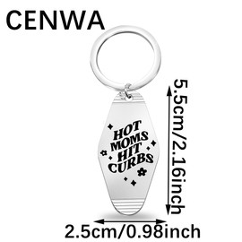 CENWA Motel Keychain Hot Moms Hit Curbs Keychain Funny Keychain Trendy Funny Mama Keychain, Grey