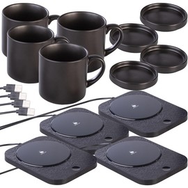 PEARL Electric Cup Warmer: Set of 4 2-in-1 USB Cup Warmers with Qi-Compatible Charging Station, 15 W (Table Cup Warmer, USB Coffee Cup Warmer)