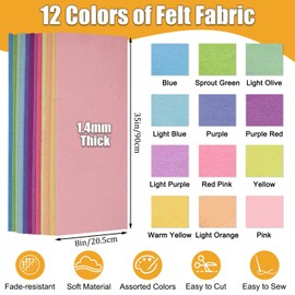 Wonninek 12 Rolls Soft Felt Fabric Sheets 8''x35'' Macarone 1.4mm Thick Assorted Colors Felt Pack Sheets Bulk for DIY Craft Sewing Needle Nonwoven Patchwork