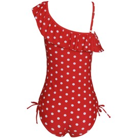 qyqkfly Girls Polka Dot Beach Sport One Shoulder One Piece Bathing Suit Adjustable Swimsuits red 14