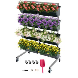 JAYGOVAN Flower Display Stand, 3 Layers Heavy Duty Moving Plant Cart Shelf with 8PCS Buckets & Wheels and Bucket, stainless steel Shelf for Patio Garden, Living Room, Outdoor(Light Green)