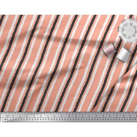 Soimoi Poly Georgette Fabric Stripe Block Decor Fabric Printed metre 42 Inch Wide