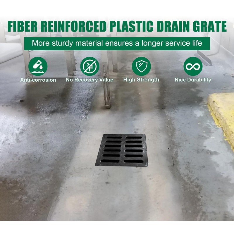 Natotela Fiberglass Cacth Basin Grate-20x12in Square Outdoor Drain Grate for