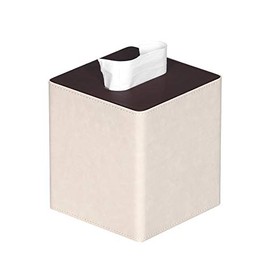 MEIBOOCH Tissue Box Cover Stylish PU Leather Square Tissue Box Holder with Magnetic Bottom for Bathroom Bedroom or Office (Beige/Brown)