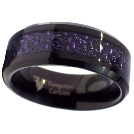 Fantasy Forge Jewelry Tungsten Black Celtic Dragon Ring Purple Carbon Fiber 8mm Womens Mens Size 7.5