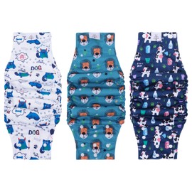 CuteBone Male Dog Diapers Washable with Snaps Doggie Belly Band Reusable 3pcs a Pack for Male Dogs Wraps KDM06S