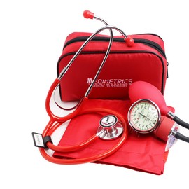 Kit Baumanómetro Aneroide + Estetoscopio Dúplex De Lujo (Rojo)