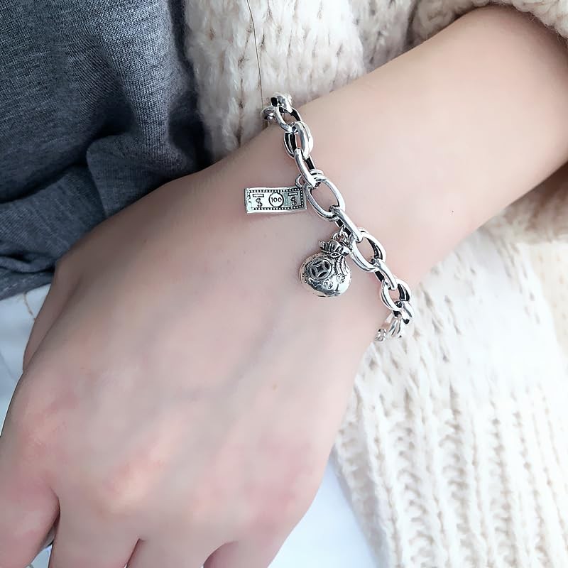 AOOMO Silver Tone Money Charm Bracelet for Women - Link