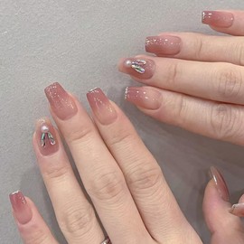 ALLEVG Nail Tips, 24 Pieces, Medium 3D, Autumn & Winter, Popular Japanese Style, Cute, Simple, Stylish, Coming of Age Ceremonies, School Entrance Ceremonies, Graduations, Weddings, Parties, Daily