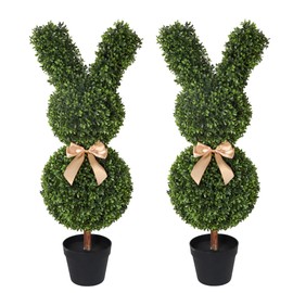 OAZALDA Artificial Bunny-Shaped Topiary Tree 35'' UV-Resistant Faux Boxwood Topiary Plant for Porch Decor（Set of Two）