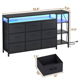 BTHFST LED TV Stand Dresser for Bedroom, 9 Drawers Dresser for 55, 60 TV