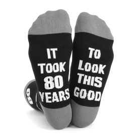 Bibalabili Men Fun Crews Socks for 80th Birthday Gifts for Men Funny Black Crew Cotton Socks (Gifts for 80th Birthday)