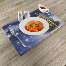 ABAKUHAUS Christmas Place Mats, Elf Noel Theme Winter Washable Fabric Dining Room Kitchen Table Decoration Digital Print Navy Blue