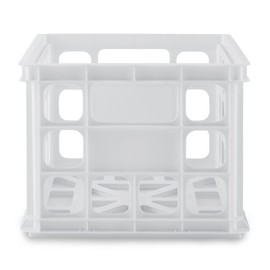 Sterilite Storage Crate, Stackable Plastic Bin Open Basket with Handles, Organize Home, Garage, Office, School, White, 1-Pack