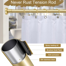 YNL Gold Shower Curtain Rod 32-94 Inch(2.7-7.8ft), Non-Slip, Never Rust, Stainless Steel No Drill Spring Tension Shower Rod, Adjustable Long Curtain Rod for Bathroom Window Patio
