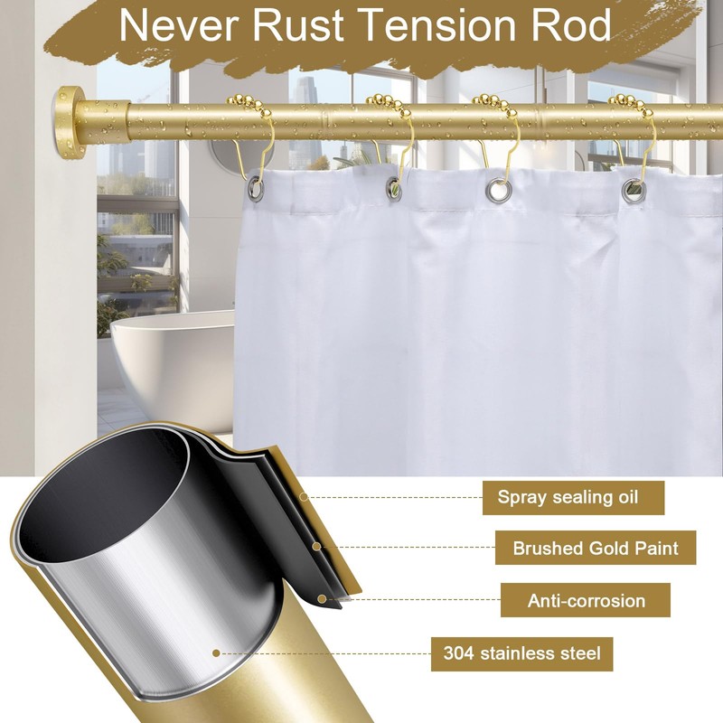 YNL Gold Shower Curtain Rod 32-94 Inch(2.7-7.8ft), Non-Slip, Never Rust,