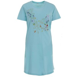 Zeitlos Women's Birdie Short Nightdress with Glitter Print, mint, L