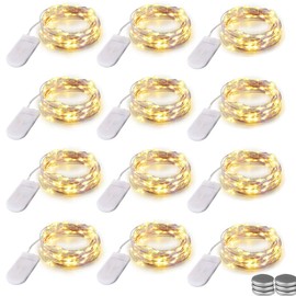 Lyhope Battery Fairy Lights, 12 Pack 7.2ft Battery Operated String Lights 20 LED Ultra Thin Copper Wire Christmas Decorative Lights for DIY Home,Vase,Jar,Valentine,Holiday,Party(Warm White)