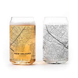 Black Lantern Beer Glasses - Set of 2 Pint Glasses – New Orleans City Map Pint Glasses - Drinkware for Craft Beer and Beer Lovers - 16oz Gift Ready Glasses for New Orleans Lovers