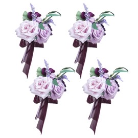Zythrem Purple Wedding Flowers Mini Bridesmaid Bouquets Set of 4 Lavender Rose Flowers Bouquets Small Floral for Wedding Centerpieces Table Decorations