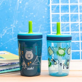 Zak Designs Campout and Camping Kelso Tumbler 3pc Set, Leak-Proof Screw-On Lid with Straw, Bundle for Kids Includes Plastic and Stainless Steel Cups with Additional Sipper