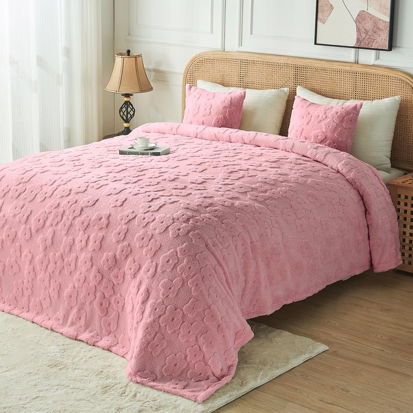 FY FIBER HOUSE Pink 90"x108" Ultra Soft Microfiber Polyester Flower