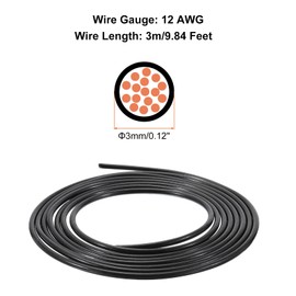 sourcing map 10 Feet 12AWG Gauge THHN Stranded Black UL Listed Copper Building Wire Nylon Jacket,PVC Insulation 600V Electrical Wire Copper Cable for Residential,Commercial,Industrial,Grounding