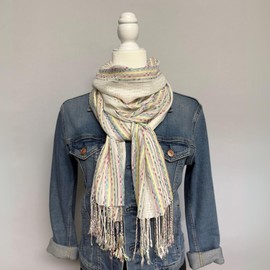 Humble Hilo Zari Weave Scarf Handmade Luxury Shawl Scarf Wrap Multicolor with Metallic Sequins (White Multicolor)