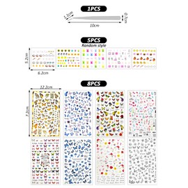 8 Pieces Of Flower Butterfly Nail Patches, 5 Pieces Of Luminous Nail Patches And 1 Piece Of Tweezers, Nail Art Decorations, 3D Waterproof Nail Patches, Nail Art Tools.