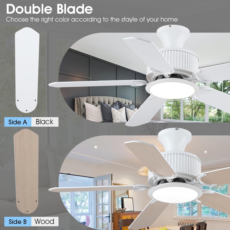 Surtime 44In Flush Mount Ceiling Fans with Lights and APP&Remote