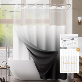 AmazerBath Fabric Shower Curtain with Liner Double Zippered, Rustic White Shower Curtain and Liner Set, See Through Shower Curtain with Window, Waterproof, 72"x72"(One Extra Black Ombre Outer