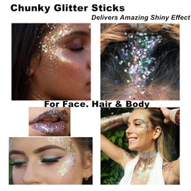 Mysense Purple Body Glitter Stick, Singer Concerts Face Glitter Gel, Holographic Mermaid Sequins Chunky Glitter, Music Festival Rave Hair Accessories Glitter Makeup for Women, 0.56oz
