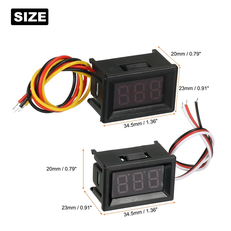 sourcing map LED Voltmeter Voltage Tester DC 0V-30.0V 3-Wire Red