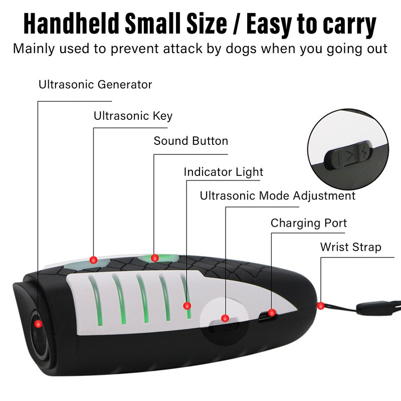Dog Barking Deterrent Device Ultrasonic USB Charging Portable Handheld Dog