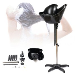 BJTDLLX Washing Unit Height Adjustable Portable Salon Deep Shampoo Basin Sink Hair Treatment Bowl with Drain Hose- Black