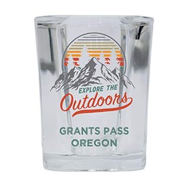 Grants Pass Oregon Explore the Outdoors Souvenir 2 Ounce Square Base Liquor Shot Glass