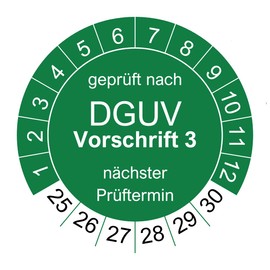 200 Test Badges for DGUV V3 Regulation 3 - Diameter 30 mm - 2025-2030 - Sustainable - Green - 2024 Next Exam (Pack of 200, Green)