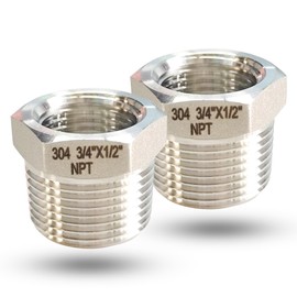 3/4" NPT Male to 1/2" NPT Female Reducer Bushing, 304 Stainless Steel Pipe Hex Bushing NPT Male to Female Reducing Adapter Pipe Fitting for Reducing Pipe (3/4mnpt x 1/2fnpt)