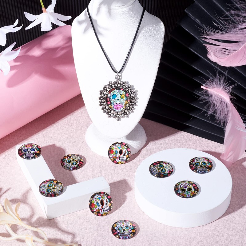 Craftdady 10pcs 25mm Assorted Skull Patterns Glass Cabochons Flatback Half