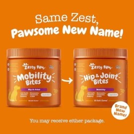 Zesty Paws Hip & Joint Mobility Bites for Dogs – Soft Chews with MSM, Glucosamine HCI & Chondroitin Sulfate, 50 Chews