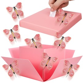 Halinuia Butterfly Explosion Gift Box Flying Butterflies Surprise Box 14.2 x 14.2 x 12.4 cm Surprise Box Rose Gift Packaging Birthday Craft Set for Valentine's Day Christmas Mother's Day