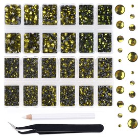Massive Beads 7800pcs Hotfix Iron Flatback Glasses 5 Sizes Rhinestones Crystal for DIY Project Making with Tweezers and Picking Pen for Bags, Shoes, Clothes and Manicure(Olivine, 5 Sizes)