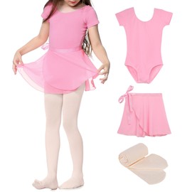 Century Star - Leotardos de ballet para niñas con falda y medias, Rosado, 6 Años