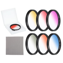 MECCANIXITY 55mm Gradual Color Filter Kit, 6 Piece Filters for Camera Lens Accessory Set with Case and Lens Cleaning Cloth for SLR Camera Photography, Orange, Yellow, Blue, Purple, Red, Grey