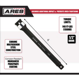 ARES 70358 | 140 ft-lb Torque Limiting Extension Bar | 1/2-Inch Drive Bar Measures 8 Inches Long | Flex Action Absorbs Additional Impact and Prevents Over-Tightening | Chrome Molybdenum Steel Construction